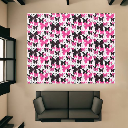 Hot Pink Butterfly Wings Boho Abstract Girl Area  Rug