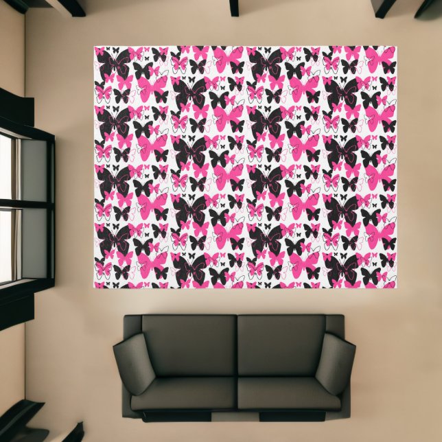 Hot Pink Butterfly Wings Boho Abstract Girl Area  Rug (Insitu (Indoor 1))