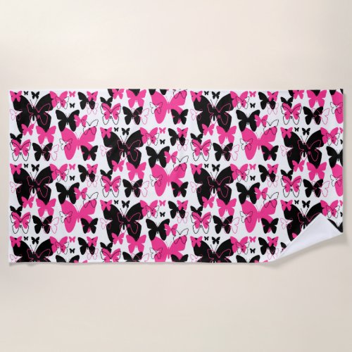 Hot Pink Butterfly Wings Boho Abstract Girl Beach Towel