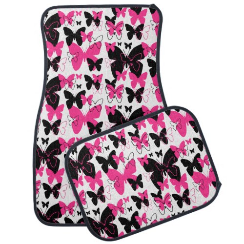 Hot Pink Butterfly Wings Boho Abstract Girl Car Floor Mat