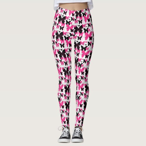 Hot Pink Butterfly Wings Boho Abstract Girl Leggings