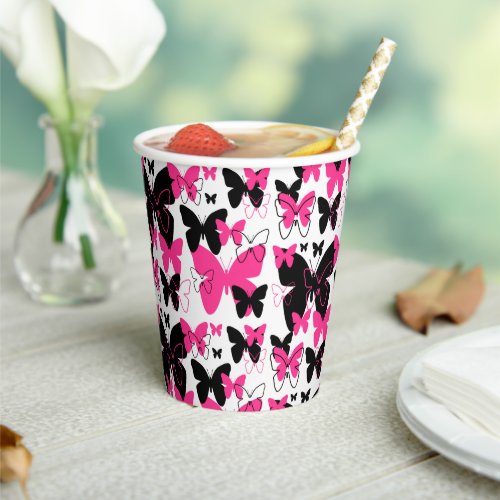 Hot Pink Butterfly Wings Boho Abstract Girl Paper Cups