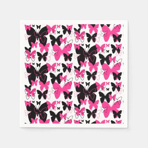 Hot Pink Butterfly Wings Boho Abstract Girl Party Napkins