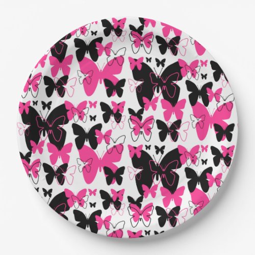 Hot Pink Butterfly Wings Boho Abstract Girl Party Paper Plates