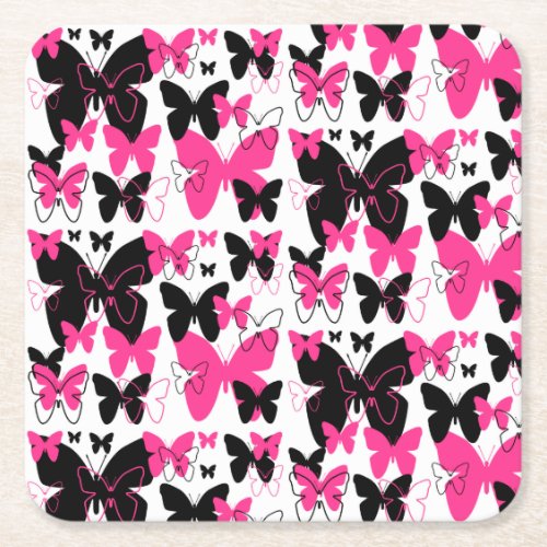 Hot Pink Butterfly Wings Boho Abstract Girl Party Square Paper Coaster