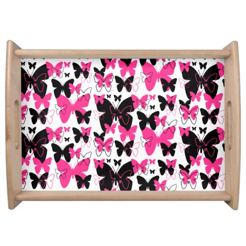 Hot Pink Butterfly Wings Boho Abstract Girl Serving Tray