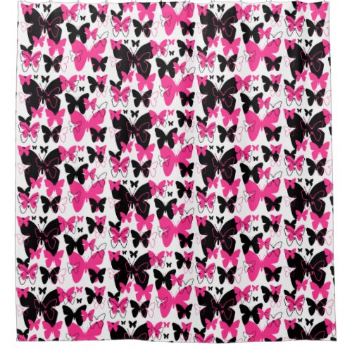 Hot Pink Butterfly Wings Boho Abstract Girl Shower Curtain