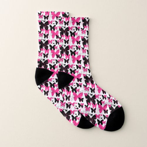 Hot Pink Butterfly Wings Boho Abstract Girl Socks