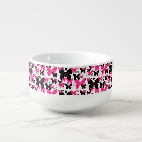 Hot Pink Butterfly Wings Boho Abstract Girl Soup Mug