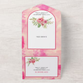 Hot pink cactus flowers, leaves floral wedding all all in one invitation (Outside)