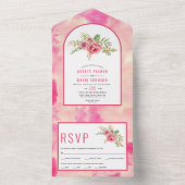 Hot pink cactus flowers, leaves floral wedding all all in one invitation (Inside)