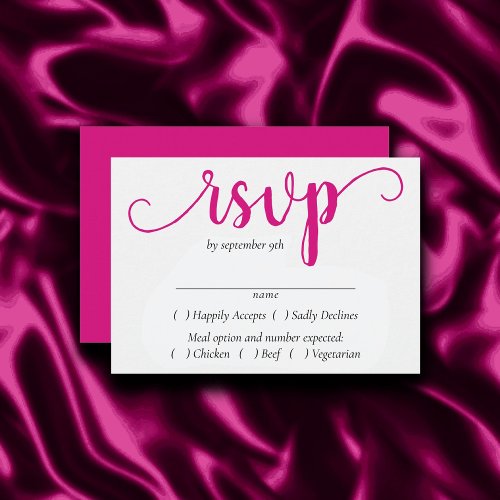 Hot Pink Calligraphy  Bubblegum Entree Choice RSVP Card