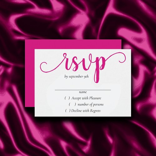 Hot Pink Calligraphy  Bubblegum Magenta Script RSVP Card