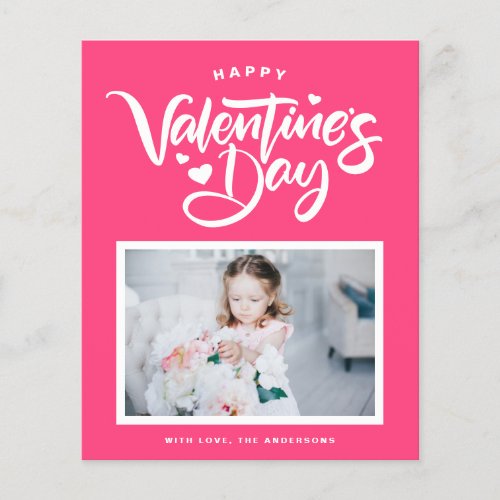 Hot Pink Calligraphy Photo Valentines Day Card