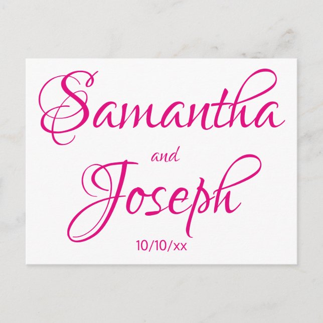 Hot Pink Calligraphy Save the Date Announcement Postcard (Front)