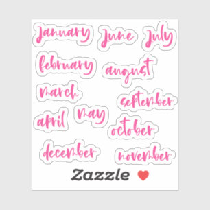 Hot Pink Calligraphy Script Months of the Year Sticker