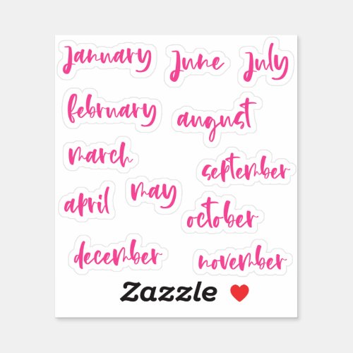 Hot Pink Calligraphy Script Months of the Year Sticker