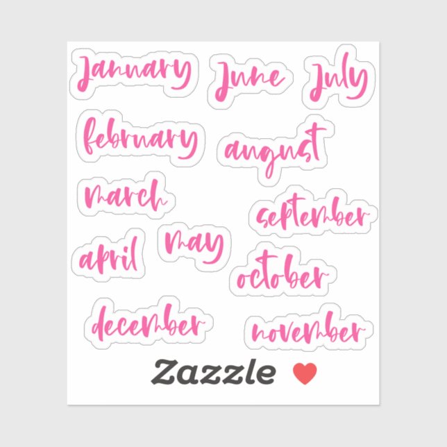 Hot Pink Calligraphy Script Months of the Year Sticker (Sheet)