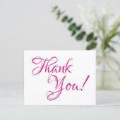 Hot Pink Calligraphy Wedding Thank You Postcard | Zazzle