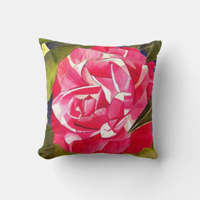 Hot pink Camellia floral Throw Pillow (Front)