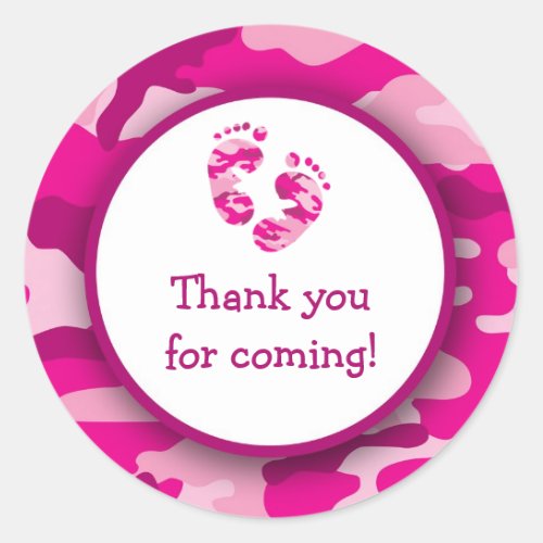 Hot Pink Camo Baby Shower Stickers  Camouflage