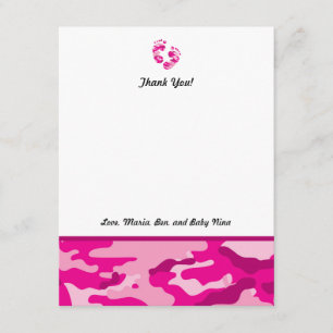 Hot Pink Camo Baby Shower Thank you notes feet