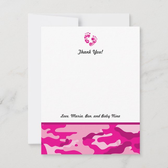 Hot Pink Camo Baby Shower Thank you notes feet (Front)