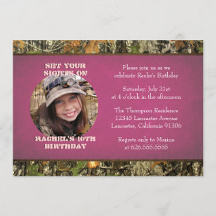 Hot Pink Camo Photo Birthday Invitation