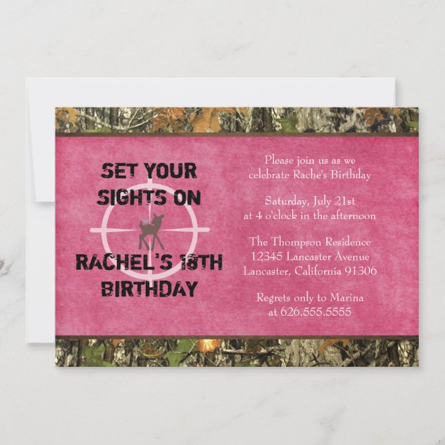 Hot Pink Camo Photo Birthday Invitation - funny (Front)