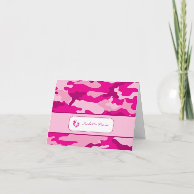 Hot Pink Camouflage Baby Shower Thank you Note (Front)