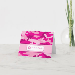 Hot Pink Camouflage Baby Shower Thank you Note Card