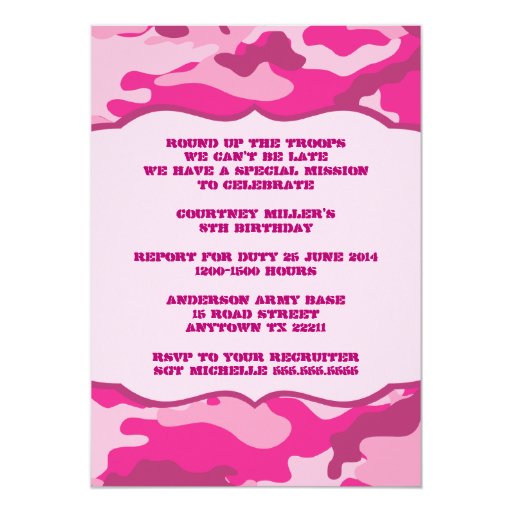 Pink Camo Birthday Invitations 8