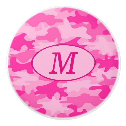 Hot Pink Camouflage Monogram Initial Personalized Ceramic Knob