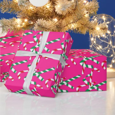 Hot Pink Canes Wrapping Paper