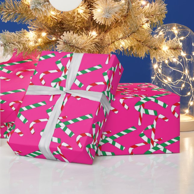 Hot Pink Canes Wrapping Paper (Holidays)