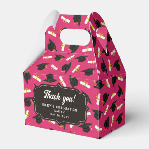 Hot Pink Cap Diplomas Pattern Graduation Thank You Favor Boxes