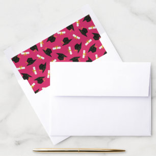 Hot Pink Caps & Diplomas Pattern Graduation  Envelope Liner