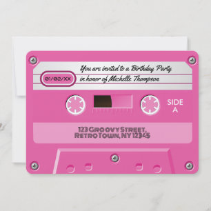 Hot-Pink Cassette Retro Birthday Party Invitation