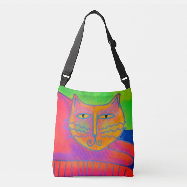 Hot Pink Cat Abstract Art Crossbody Bag (Front)