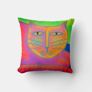Hot Pink Cat Abstract Art Throw Pillow