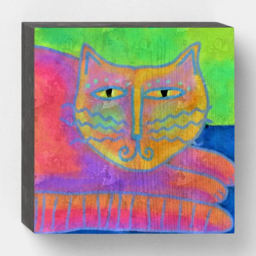 Hot Pink Cat Abstract Digital Painting Wooden Box Sign