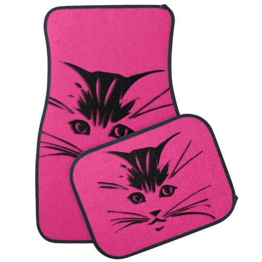 Hot Pink Cat Face Car Floor Mats Zazzle Com