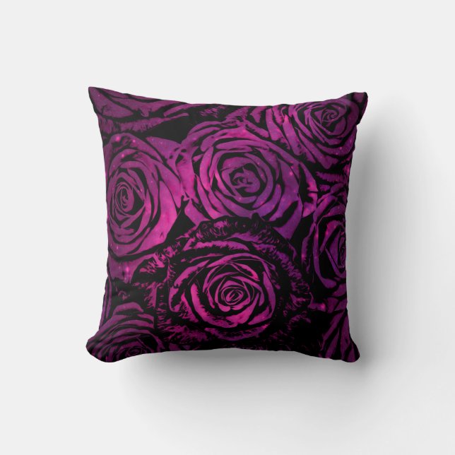 Hot Pink Celestial Floral Roses Throw Pillow (Front)