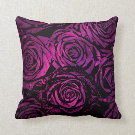 Hot Pink Celestial Floral Roses Throw Pillow
