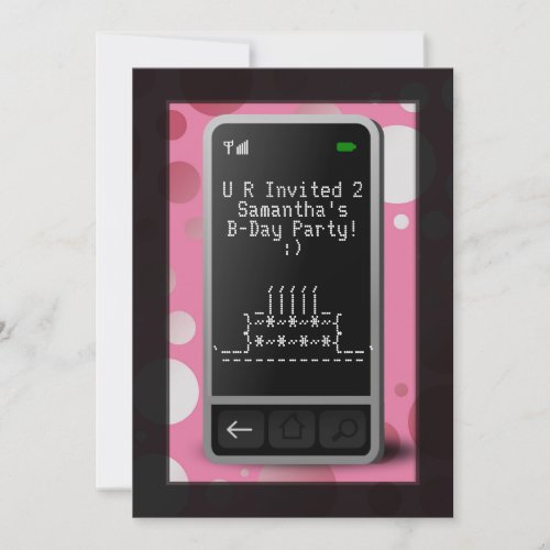 Hot Pink Cell Phone Teen Birthday Party Invitation