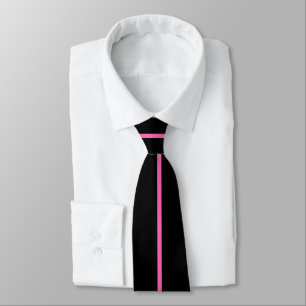 Hot Pink Centered Thin Vertical Line on Black Neck Tie