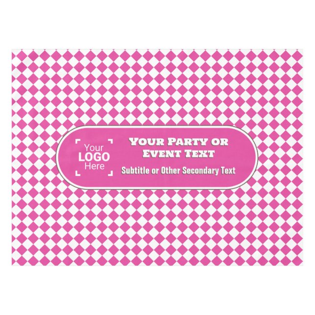Hot Pink Cerise Diamonds: Custom Text & Logo Event Tablecloth (Front (Horizontal))