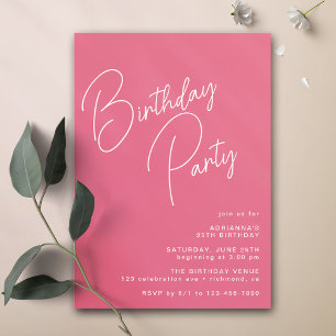 Hot Pink Cerise Modern Typography Any Age Birthday Invitation