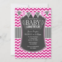 Hot Pink Chalkboard Chevron Baby Shower Invite