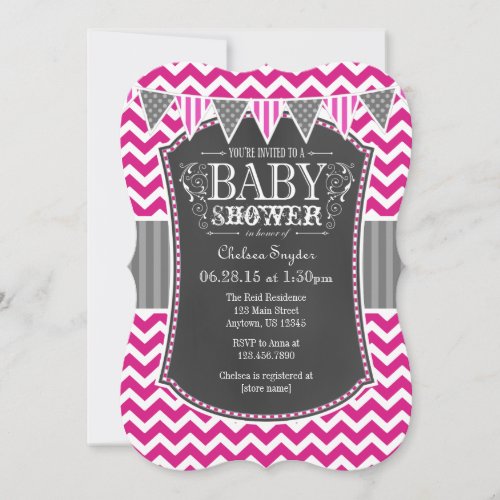 Hot Pink Chalkboard Chevron Baby Shower Invite